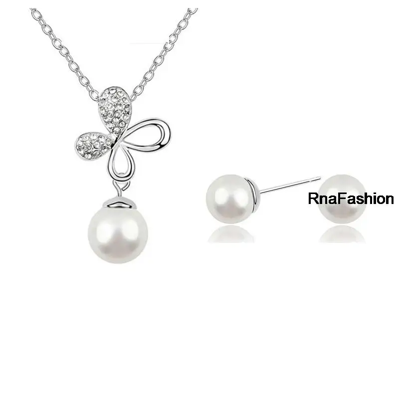 Новое прибытие Бабочка бант Посеребренная Имитация жемчуга ювелирные наборы для