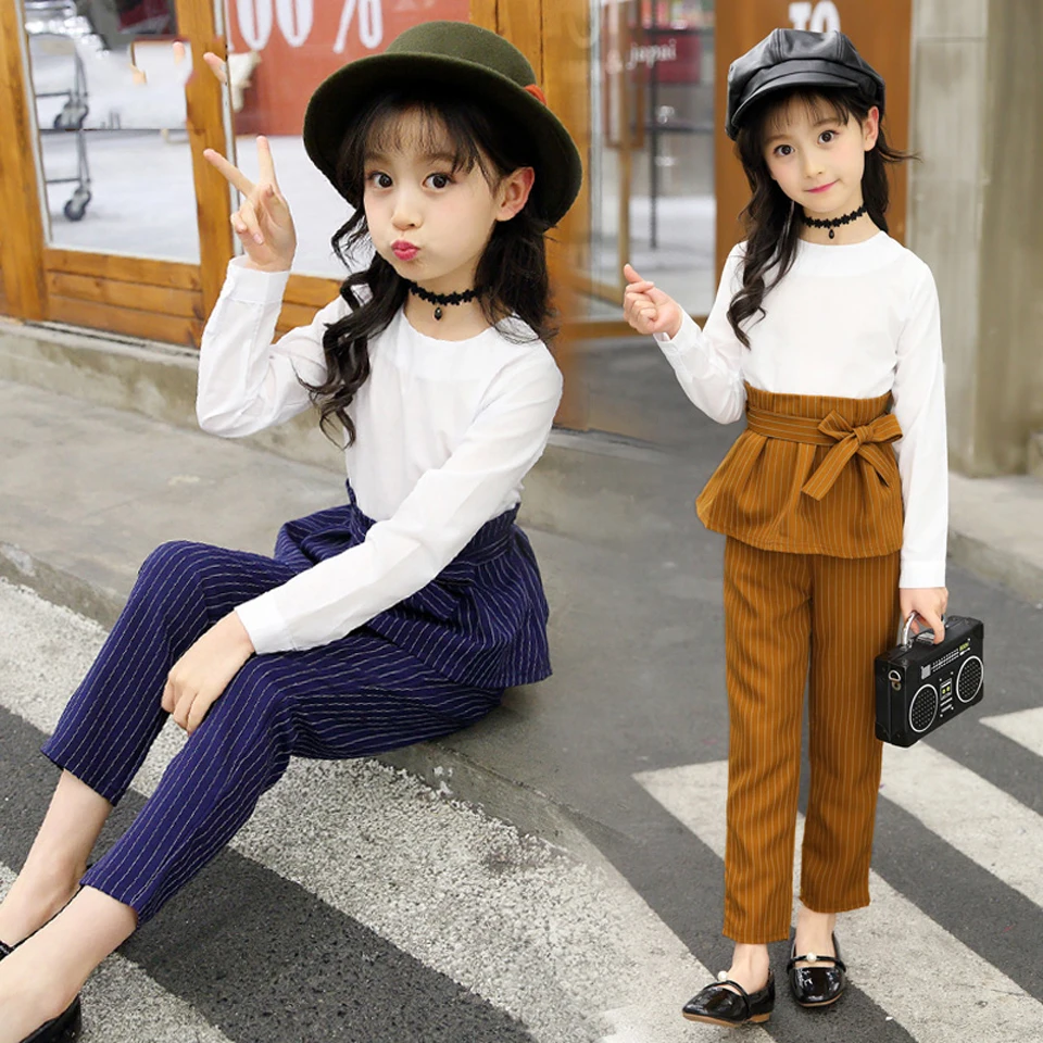 Модные комплекты одежды для девочек футболки + штаны Модный комплект из 2