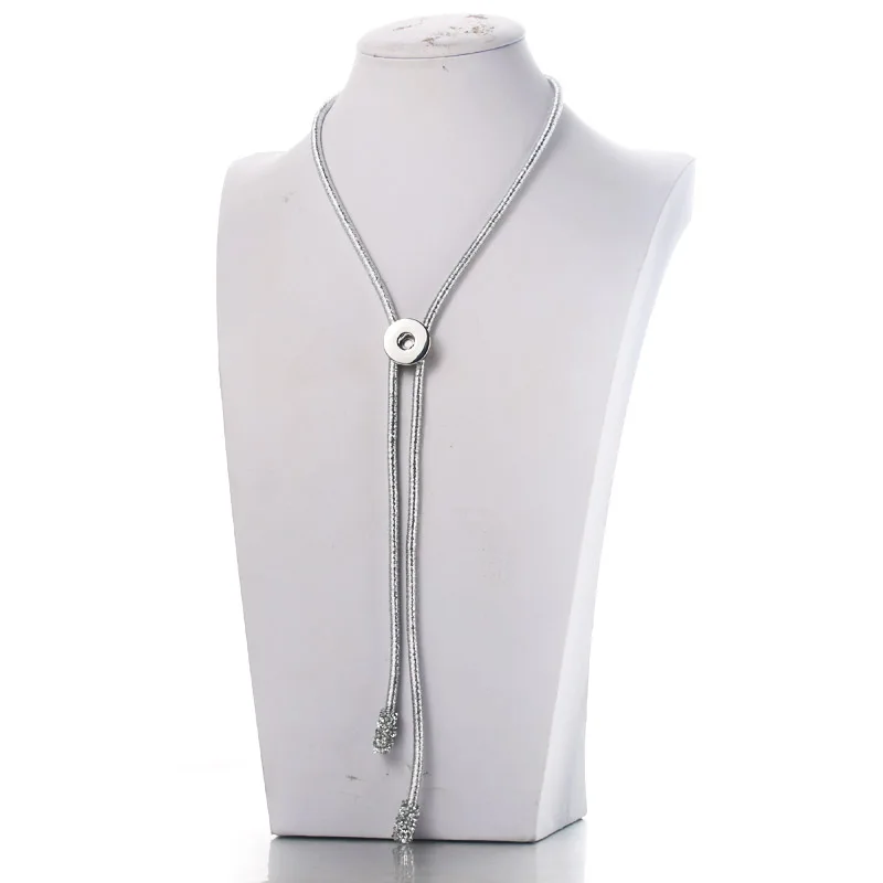 Silver Новинка, 1 шт., смешанные ювелирные изделия, веревка, цепочка, ожерелье с кнопкой, длинное ожерелье, кнопка, ювелирное изделие, сделай сам, подходит для 18 мм, модное ювелирное изделие - Окраска металла: Silver