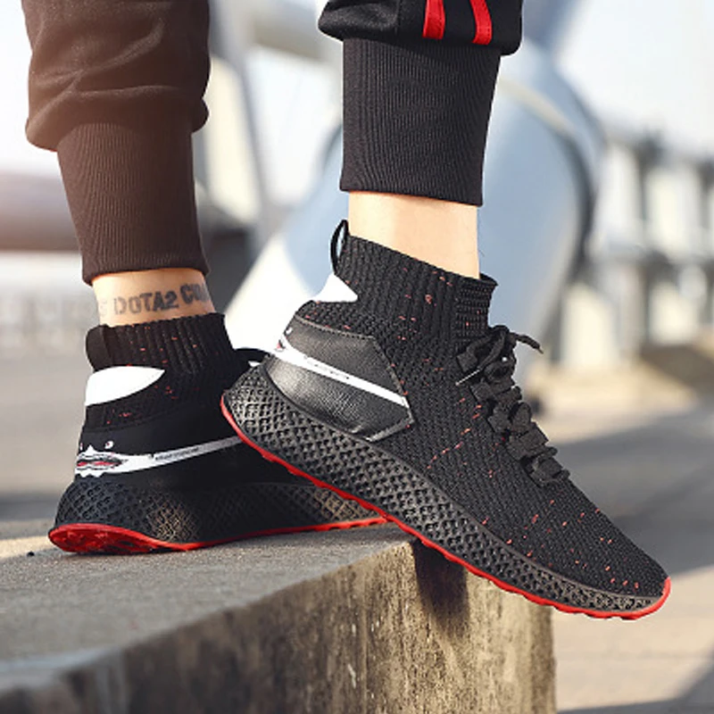 shoes 2018 Knit Men Sneakers Ankle guard Light Autumn Hip Hop High Sock Footwear Breathable Black Zapatillas Hombre Casual Shoes | Обувь