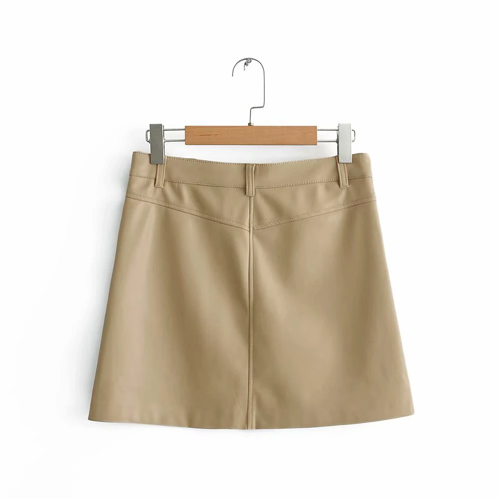 Для женщин Новое поступление Демисезонный Za хаки черный Искусственная кожа Юбки