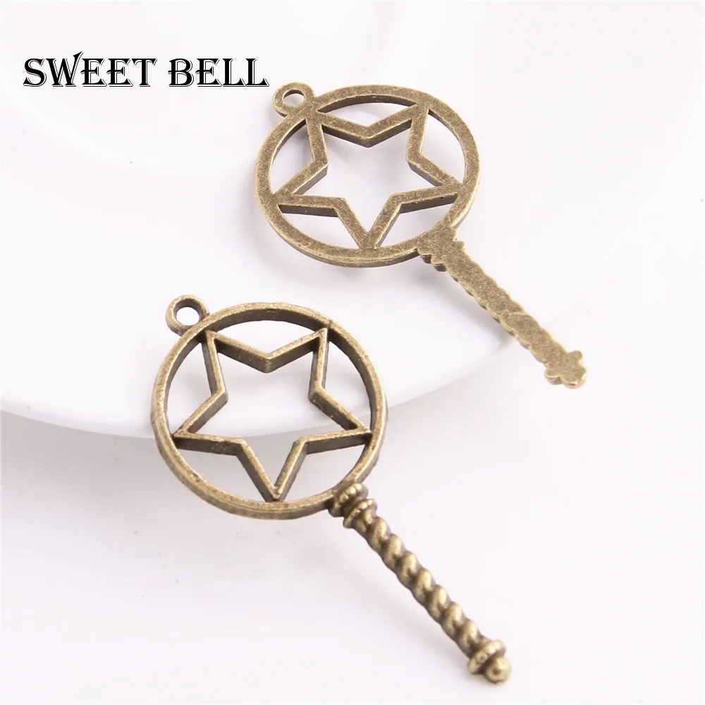 

Sweet Bell 15pcs 25*55mm Three color Alloy Hollow round stars charm glue blank pendant tray bezel charms DIY Handmade