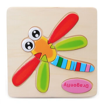 Dragonfly Развивающие деревянные игрушки Монтессори игрушки животные 3D головоломка детский ранний обучающий пазл-пазл игрушки Мультяшные дорожные Пазлы игрушки - Цвет: Dragonfly