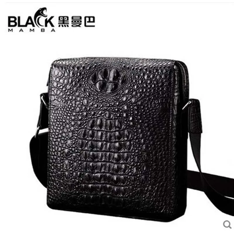 

heimanba Crocodile man bag single shoulder bag business casual leather man slant bag vertical black small bag