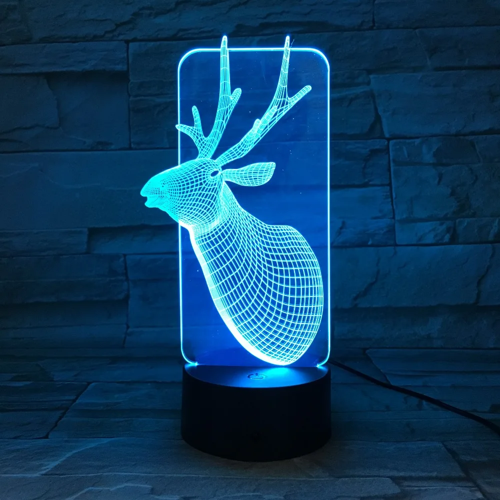 Симпатичный Рождественский Олень 3D Ночной светильник 7 цветов смены USB