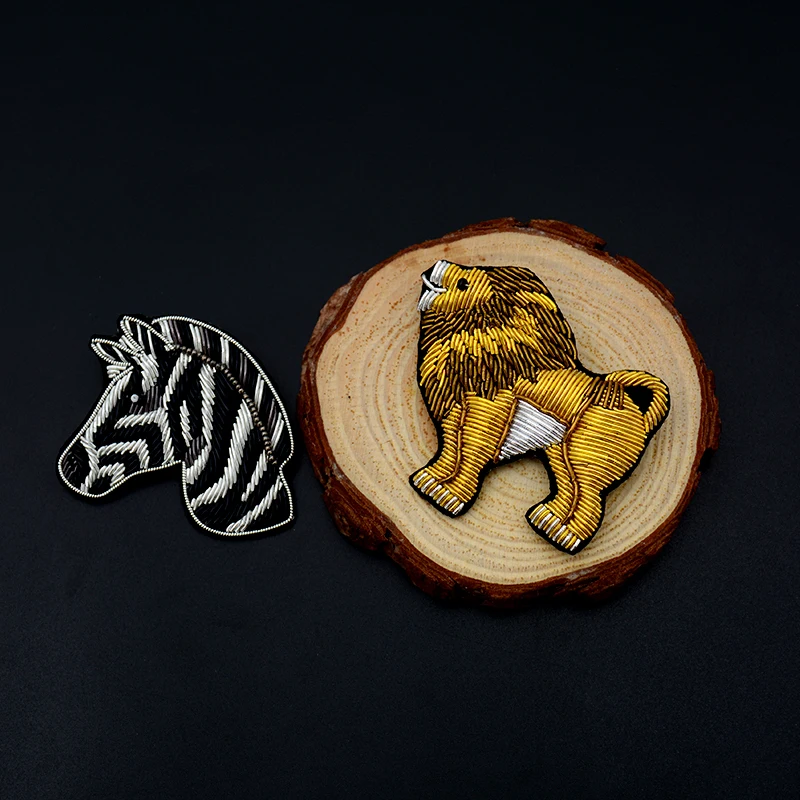 DIY 3D Ручная вышивка из бисера зебра лев патч с булавкой панк одежда металлическая
