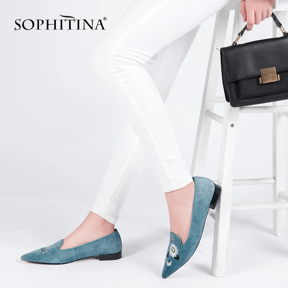 SOPHITINA Роскошная обувь на плоской подошве с вышивкой Элегантные женские туфли