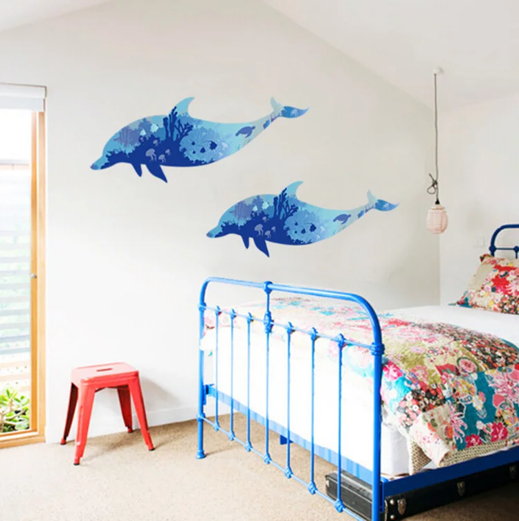dolphin large wall stickers animals home decor living room bedroom diy art wallpaper removable sticker | Дом и сад