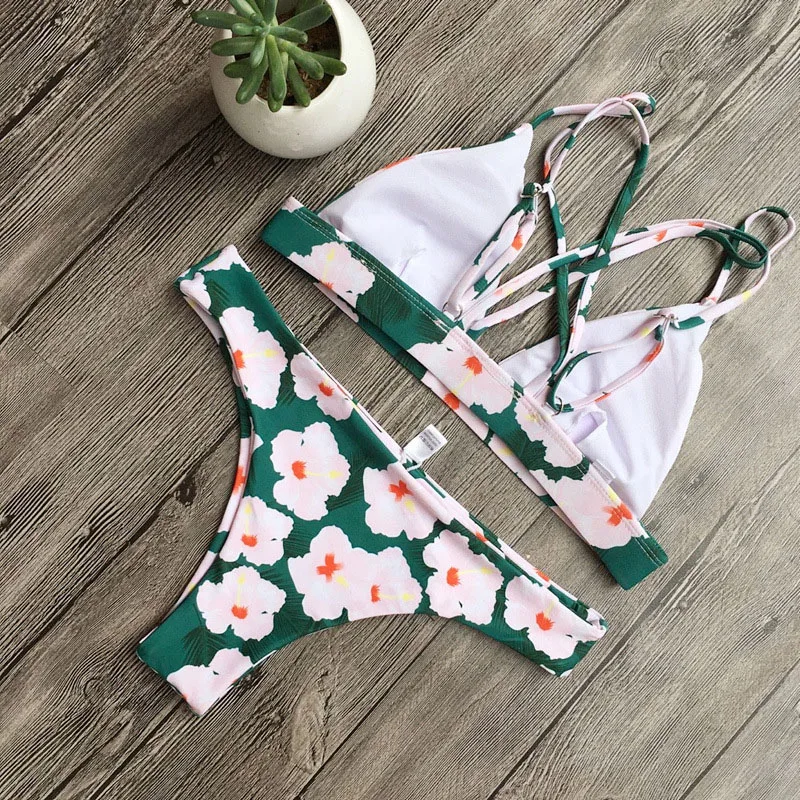 2019 New Floral Micro Bikini Set Push up Bikinis Women Brazilian Bottom Swimsuit Bathing Suit for Mini Swimwear Badpak |