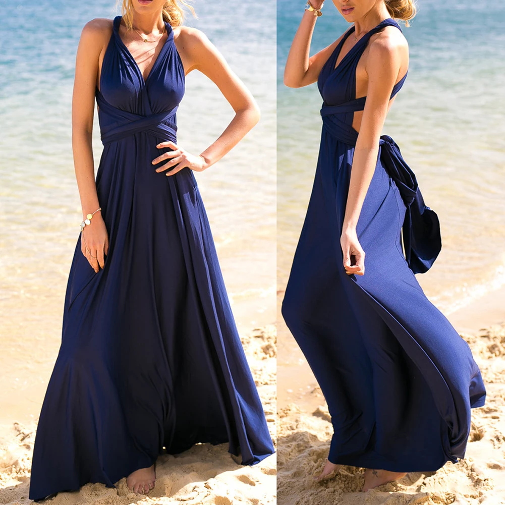 Сексуальное женское длинное платье в стиле бохо однотонное красное без рукавов с