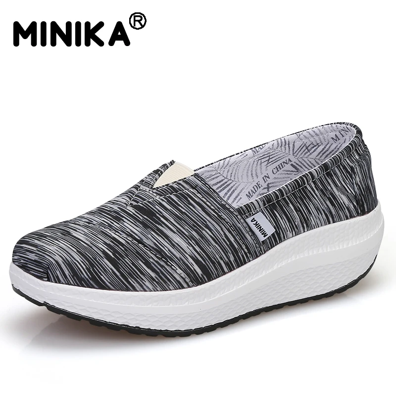 Minika полосатый Для женщин на танкетке Обувь для танцев весна женские туфли без