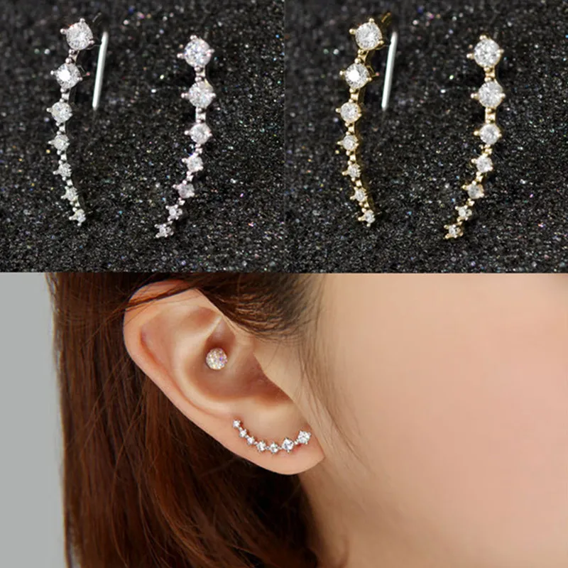 New Fashion Charm Women's Stud Earrings Jewelry Classic Long Rhinestone Geometric Curve Crystal with Stone Brincos | Украшения и