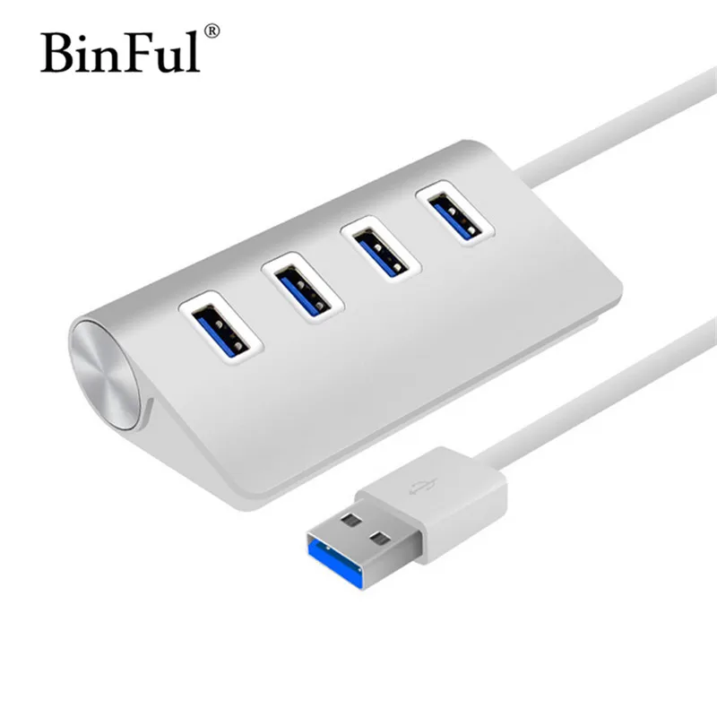 BinFul 4 порта 2,0& 3,0 usb-хаб 30 см кабель питания несколько серебряных USB разветвитель алюминиевый сплав USB-HUB для компьютера медиа зарядное устройство