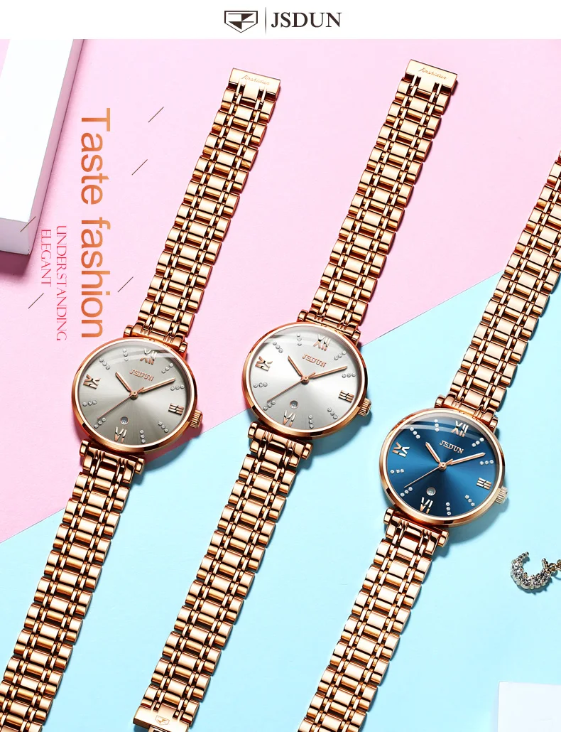 Reloj Mujer JSDUN швейцарские кварцевые часы для женщин розовое золото из нержавеющей стали женские наручные часы Дата роскошные женские часы montre femme