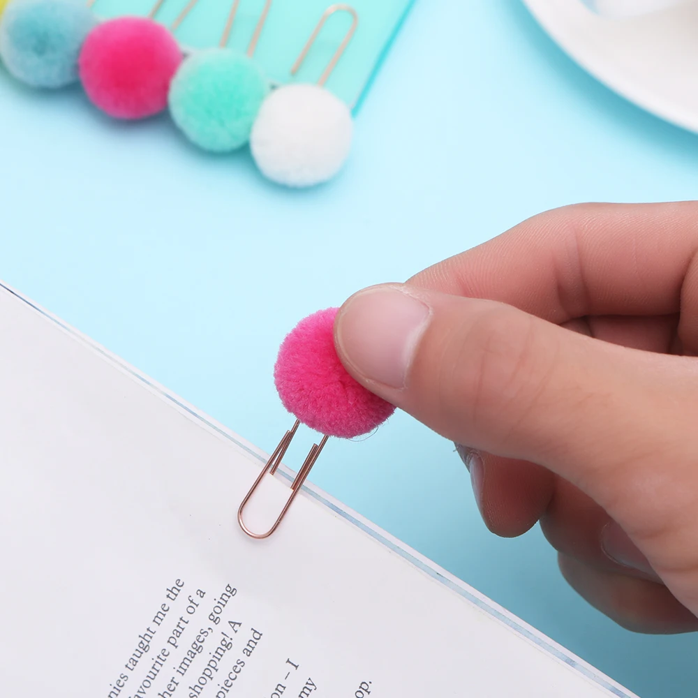 

10pcs/set Cute Hairball Rose Gold Clip Modelling Plush Ball Paper Clip Bookmark School Supplies Stationery File Sealing Clamp