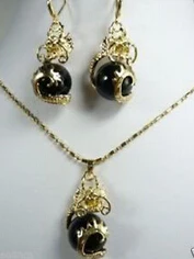 Бесплатная доставка очаровательный черный дракон кулон ожерелье серьги набор |