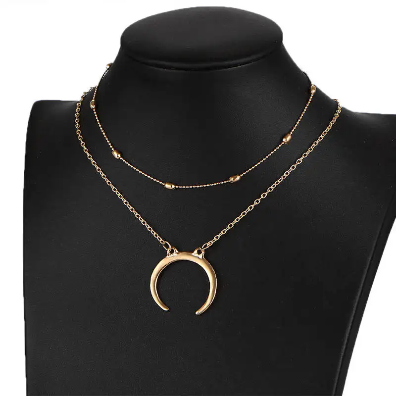 Цвет серебристый Золотой Jewelry полумесяц Колье и Подвески двойной цепи слоистых