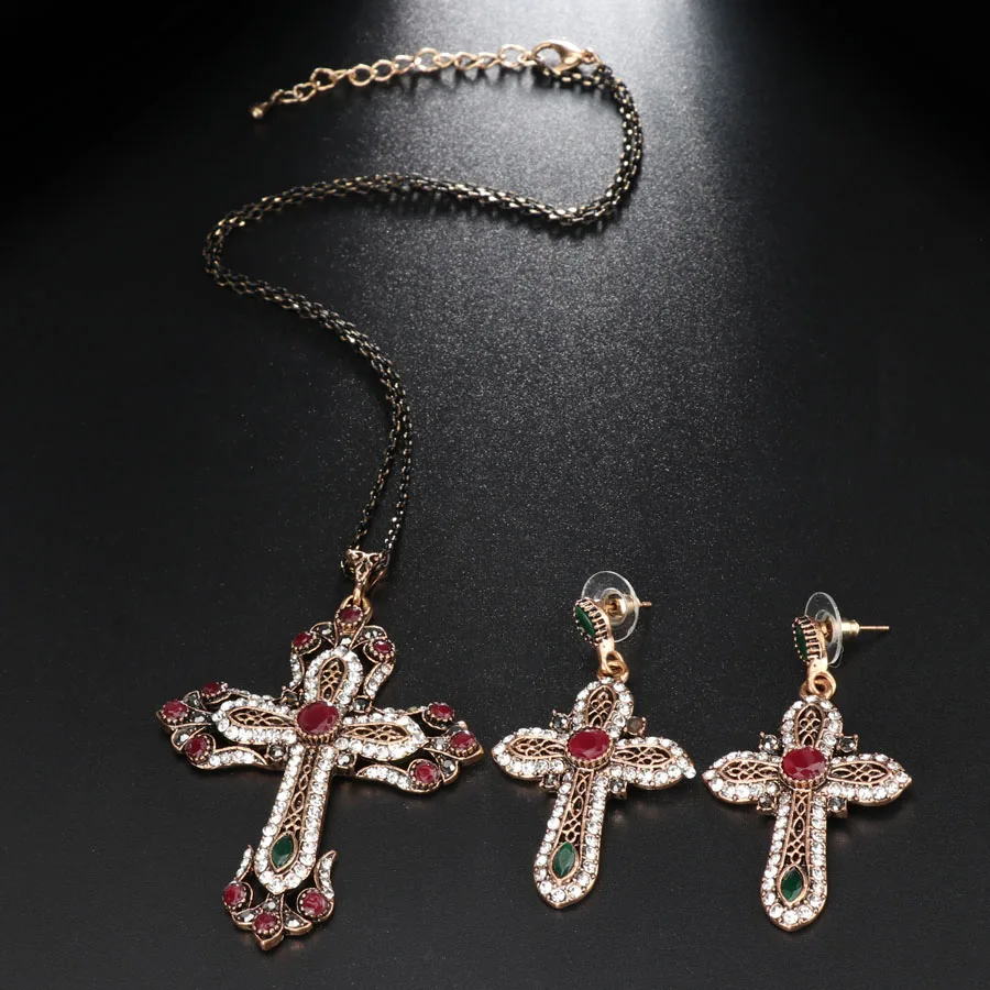 Женские винтажные сережки с кулоном и крестом в индийском стиле 2 шт./лот|jewelry sets for