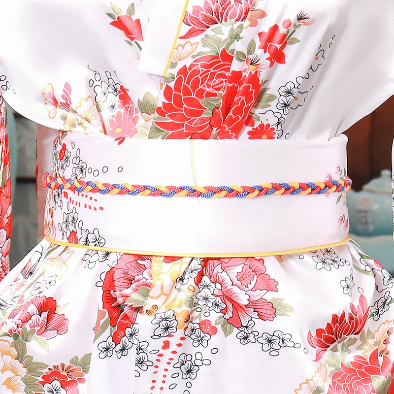 Белое модное женское кимоно Yukata с Obi новое вечернее платье японский карнавальный