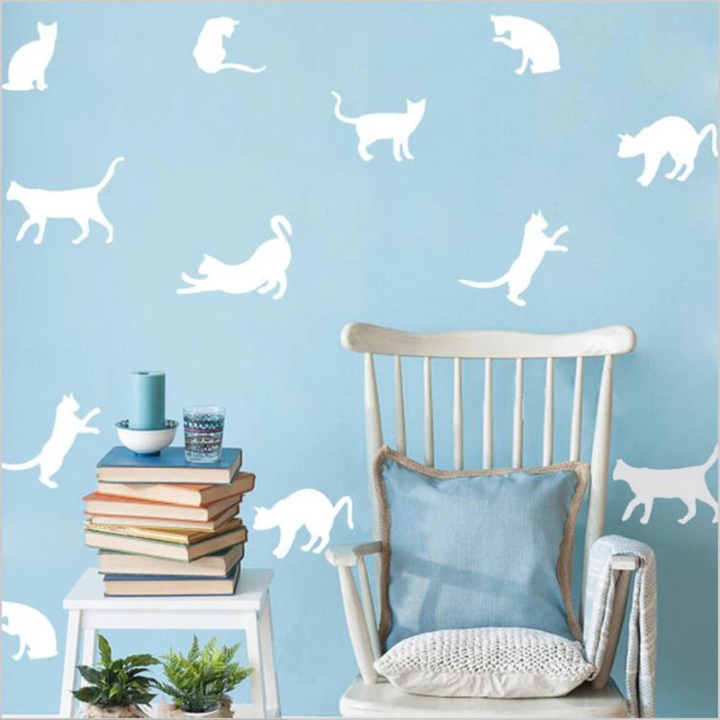 

Black Cute Cats Wall Sticker Moder Cat Wall Stickers Girls PVC Home Decor Cute Cat Living Room Children Room