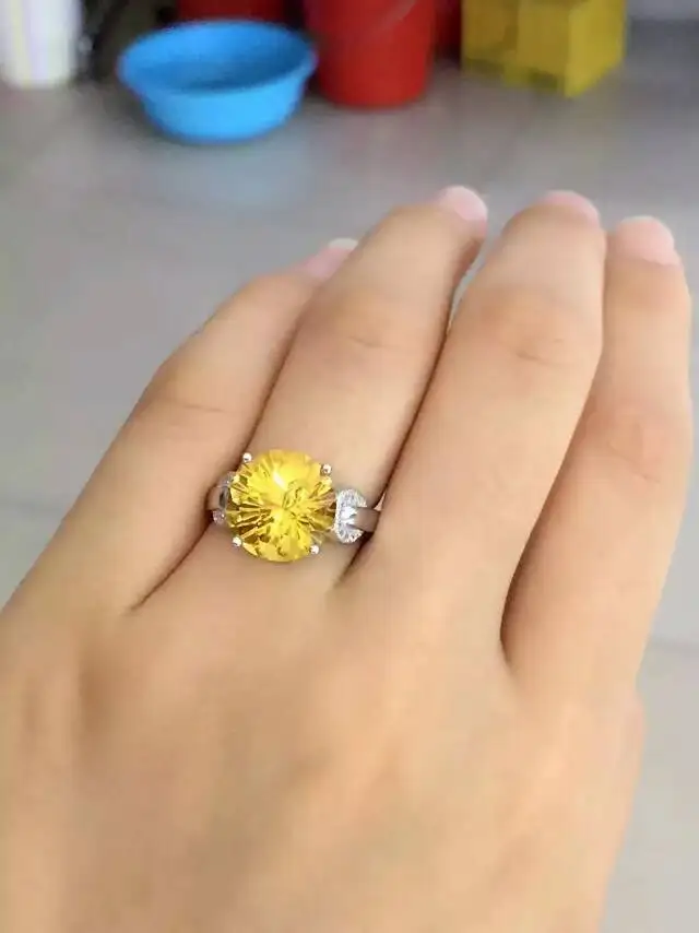 Женское кольцо из серебра 925 пробы с драгоценным камнем в виде фейерверка|silver citrine