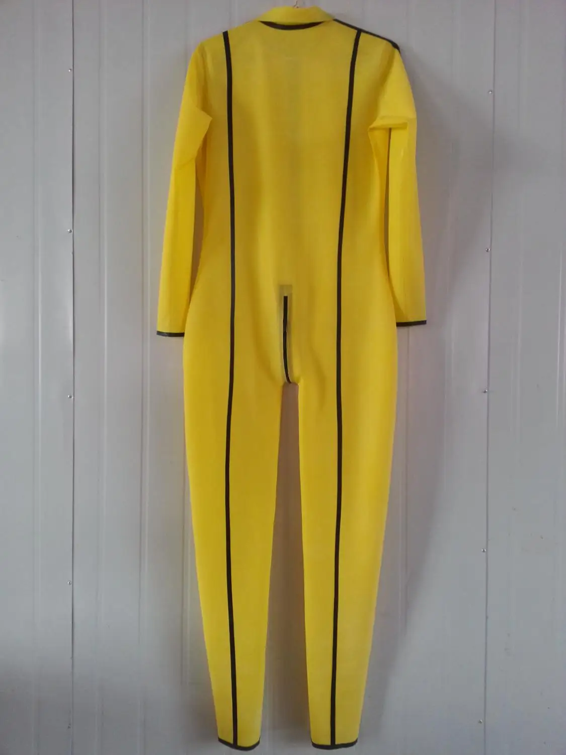 HOT SALE 100% Latex Full Cover Suit Yellow and Black Tight With Zipper Size XXS-XXL |