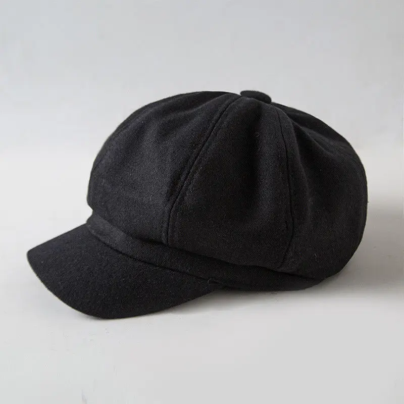 Black Cap Hat Beret Sombrero Mujer Boina Gorras Gorro 80s Vintage Women Ladies Newsboy Cap Biker Peaked Beret Driving Hat Casual New - Color: Black