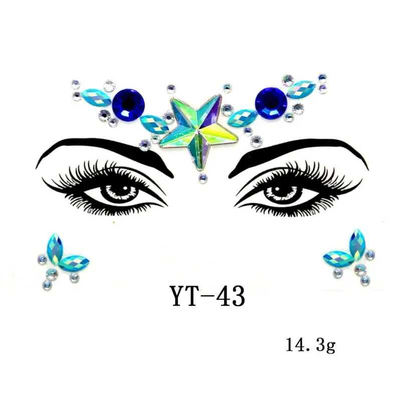 1pc YT-43 38 стилей ночной клуб клей лицо драгоценные камни Хрустальные стикеры макияж лицо кристалл драгоценности Фестиваль наклейки с драгоценными камнями для тела Искусство - Цвет: 1pc YT-43