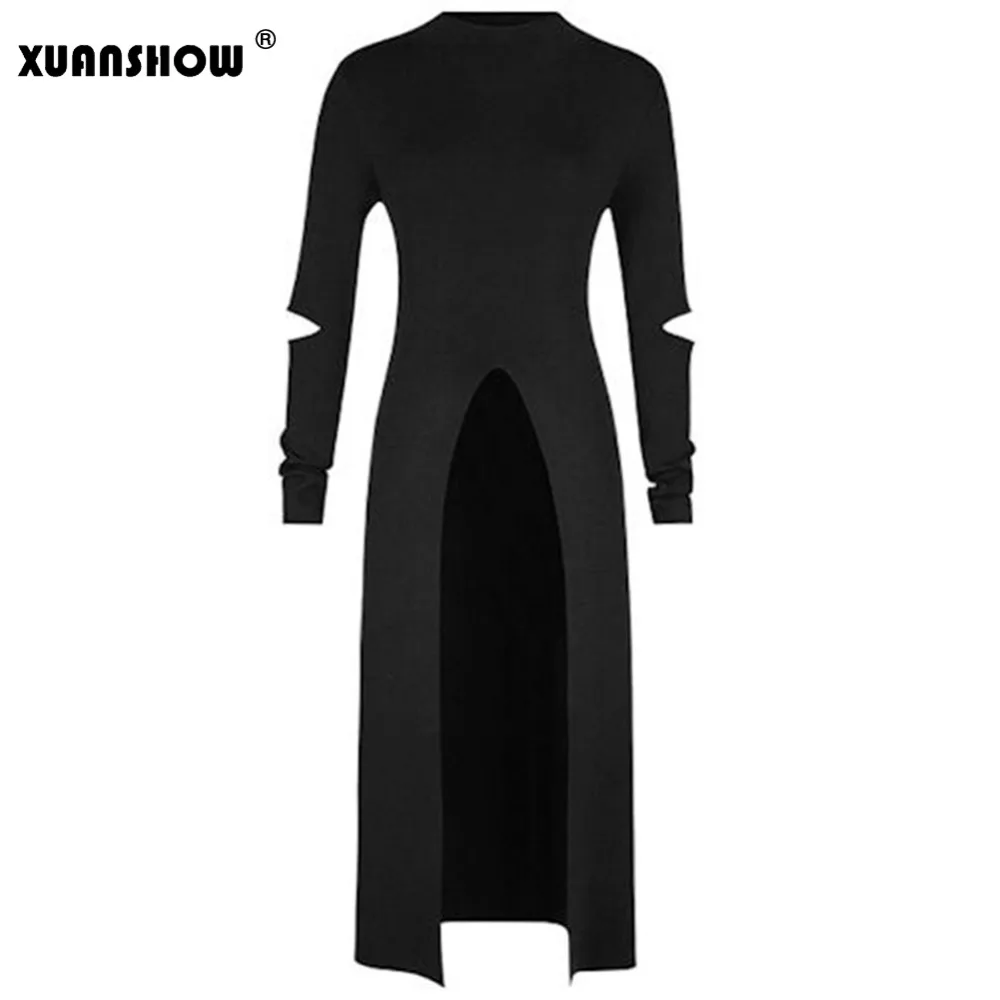 Женское платье-рубашка XUANSHOW черное платье-смокинг с длинными рукавами и дырками