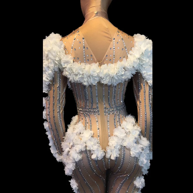 

Flower Women Costumes Performance Rhinestones Jumpsuits Dancing Performance Stretch Skinny Women Rompers Fashion Clothes
