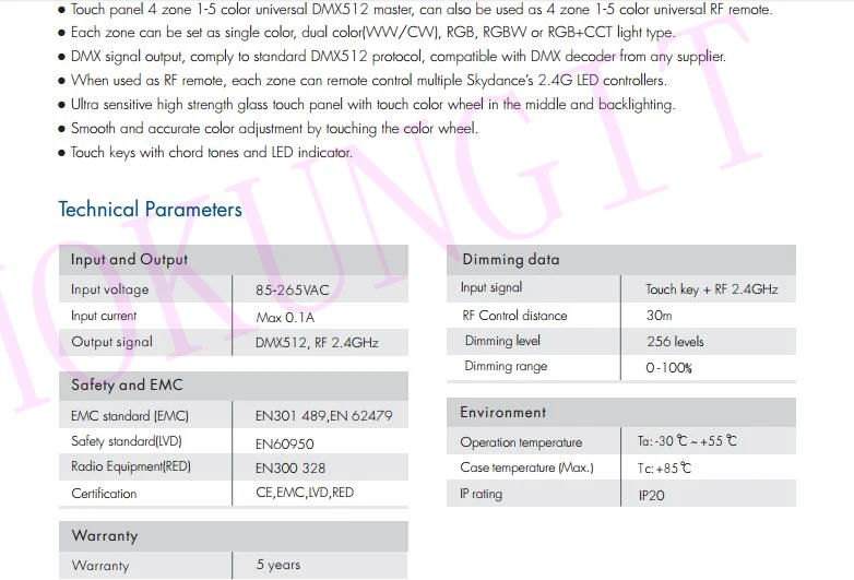 85-265VAC 4 зоны 2,4G 1-5 цветная сенсорная панель дистанционного управления T15 DMX512 master RGB+ CCT пульт дистанционного управления