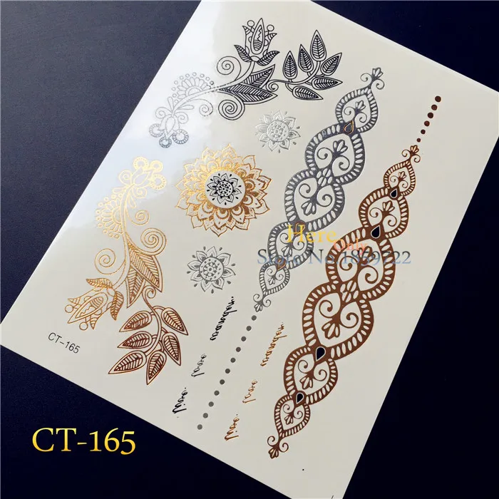 

1PC gold tattoo sexy women necklace Choker temporary tattoo stickers fake flash metalic gold silver bracelet chains design