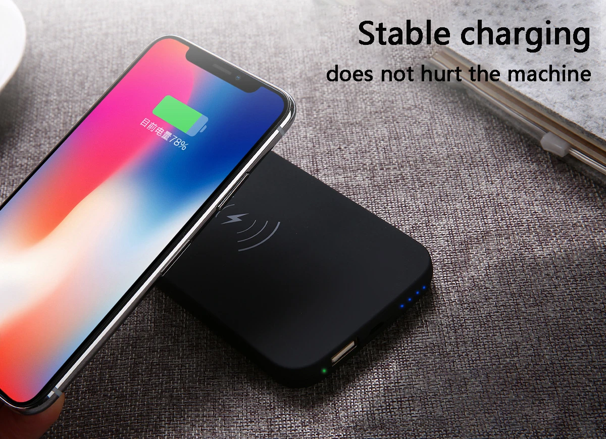 Power bank 10000 мАч qi Беспроводная зарядка сокровище ультра тонкий полимер с
