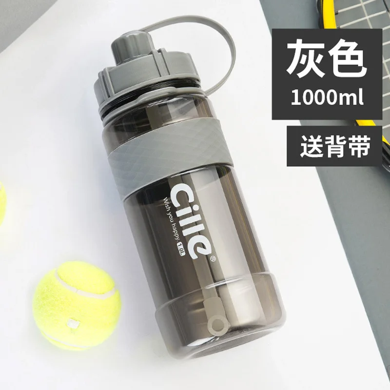 1000ml gray New Arrival 2000ml/3000ml Large Capacity Plastic bottle Sport Drinking bottle with strap Straw portable Water Bottle BPA Free - Цвет: 1000ml gray