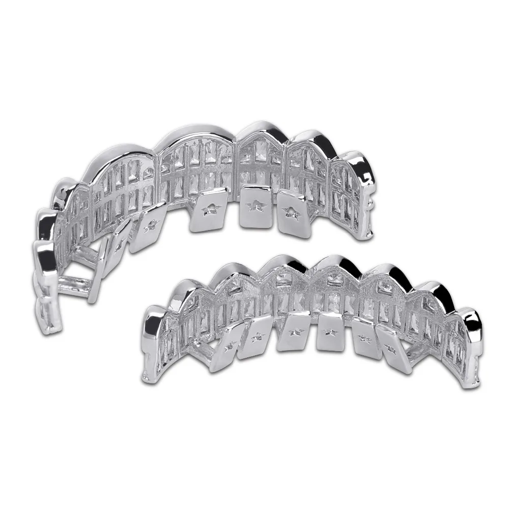 Новый набор багетов зубы Grillz Топ и низ серебряный цвет грили стоматологический