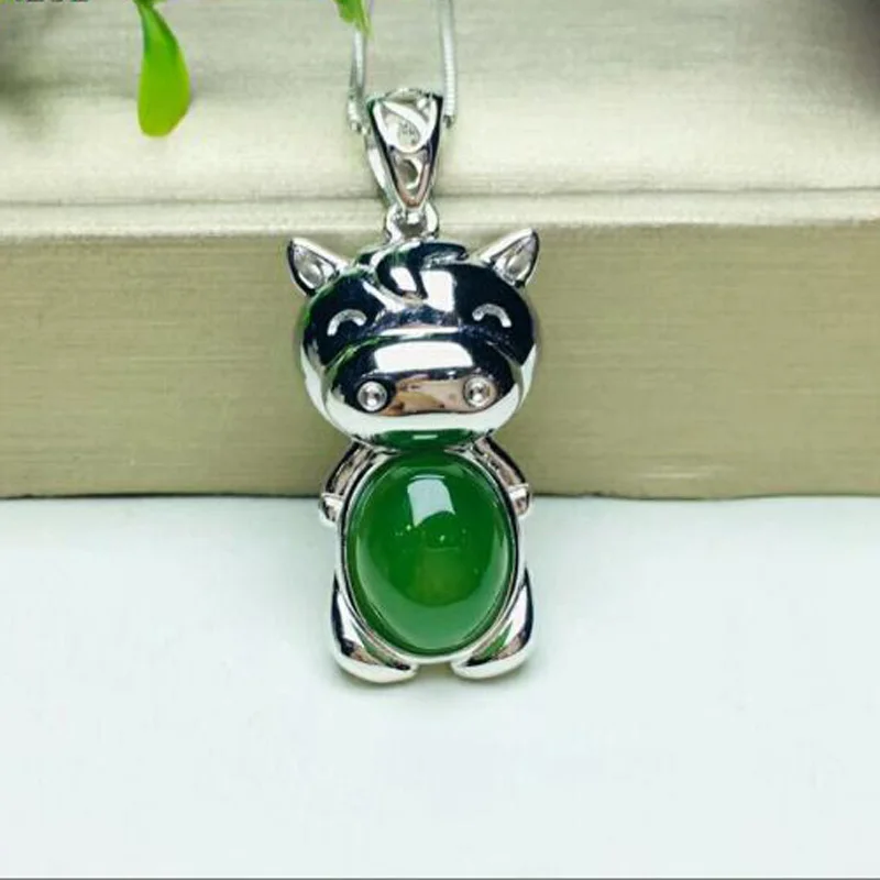 

Fashion Jewelry Green Jasper Pendant Twelve Chinese Zodiac for Amulet Free S925 Silver Necklace Jade
