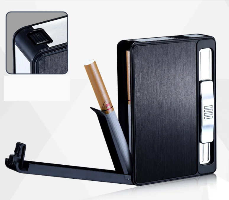 Выдвижная металлическая сигаретная коробка Электронная USB Зажигалка Беспламенное ветрозащитное фонарь зажигалка держатель Чехол гаджеты для мужчин LFB788