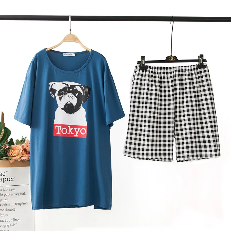Размера плюс XXXXXL Хлопок пижамный комплект для мужчин Summer Dog Мультяшные мужские