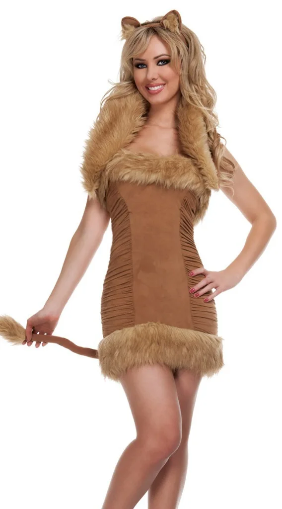 Сексуальное платье с лямкой на шее открытой спиной костюм льва Хэллоуин косплей