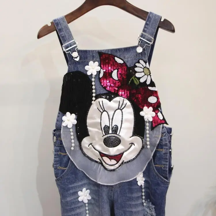 Джинсы комбинезоны с блестками Минни джинсы в стиле преппи уличные героями