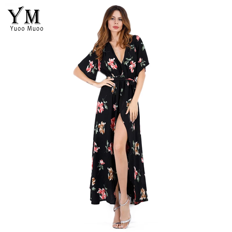 YuooMuoo 14 цветов Vestidos 2019 летнее женское богемное платье сексуальное с v образным