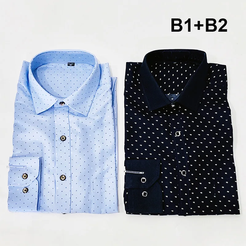 2 PCS(B1 and B2) DAVYDAISY, Новое поступление, полиэстер, мужская рубашка, модная, мужская, с принтом, одноцветная, с длинным рукавом, рубашка, мужская, приталенная, брендовая одежда, DS-SALE - Цвет: 2 PCS(B1 and B2)