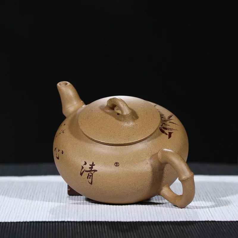 Растворимый чайник из руды грязь плоский бамбук Чайная коллекция цветок дождь