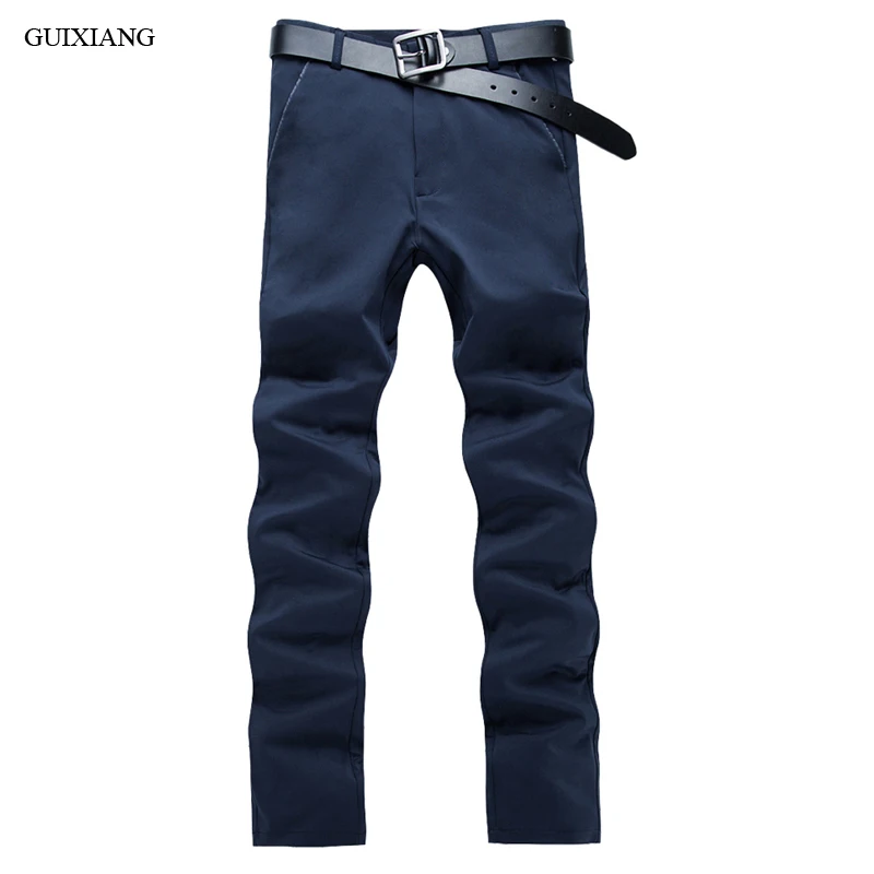

GUIXIANG Men boutique leisure pants fashion casual high-quality solid long trousers male slim zippers straight pants size 28-38