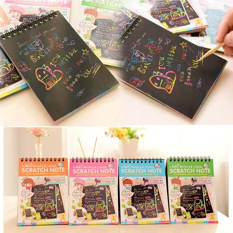 Kids Stationery Notebook Scratch Journal Wooden Stylus Paper Note Drawing Educational Toys NSV775 | Игрушки и хобби