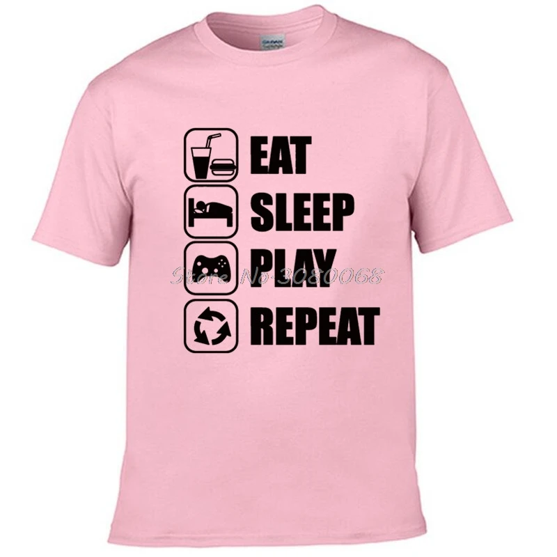 Летняя футболка Eat Sleep Play Repeat мужская повседневная хлопковая с коротким рукавом