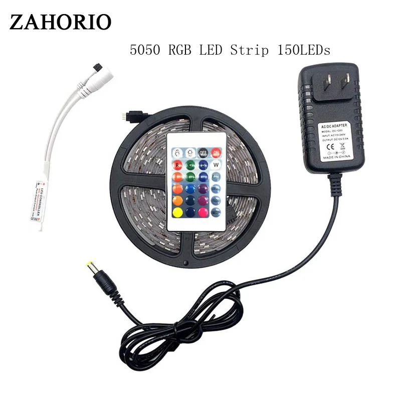 Горячая 5 м/рулон IP65 Водонепроницаемый 150 300 Светодиодная лента м 10 SMD5050 RGB + 24/44 ключ