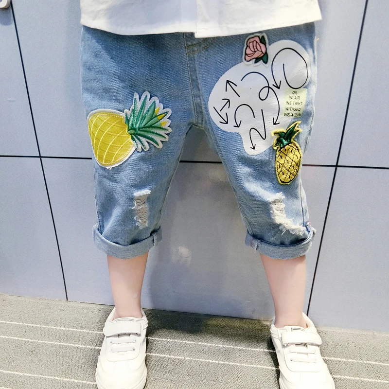 Летние джинсы до щиколотки AD с ананасами для мальчиков и девочек детские брюки
