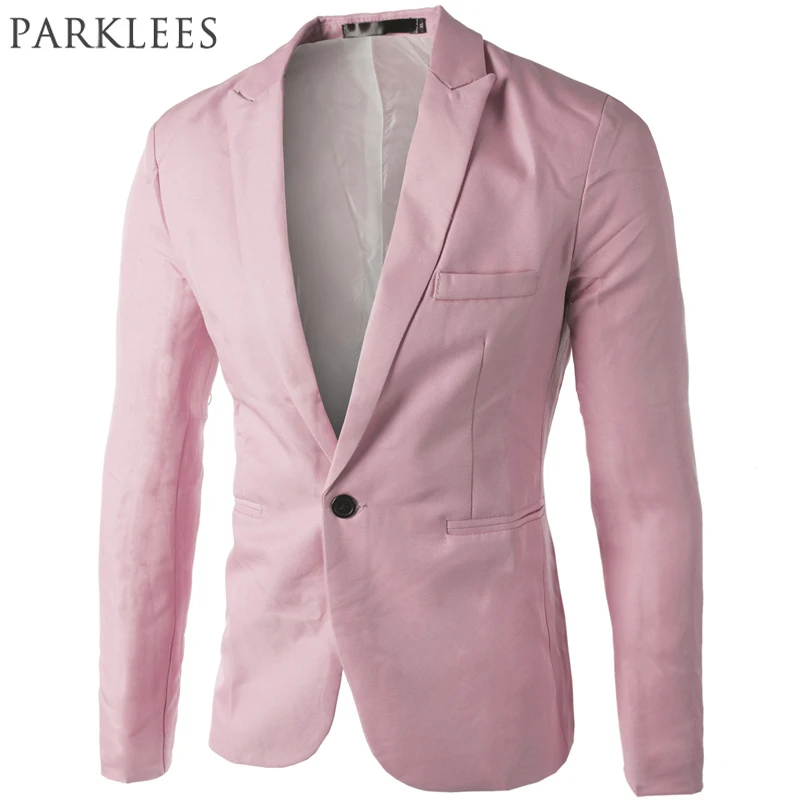 Blazer rosa de marca para hombre, traje ajustado, moda coreana, un solo botón, novedad de 2017