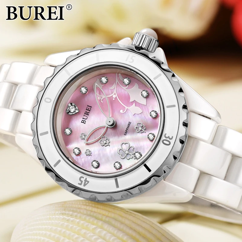 Женские часы BUREI Топ бренд Повседневная мода женские керамические бриллианты